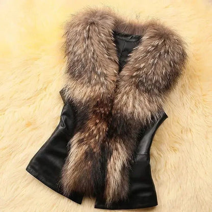 Faux Leather Vest with Fur Collar - Sleeveless Winter Coat - Shello's Creative Boutique