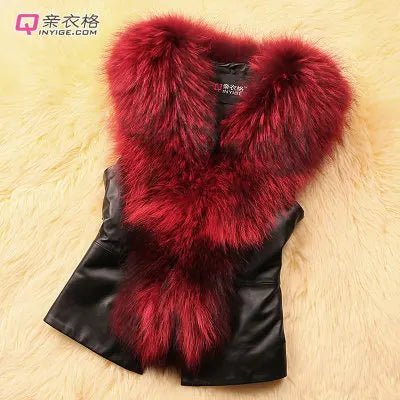 Faux Leather Vest with Fur Collar - Sleeveless Winter Coat - Shello's Creative Boutique