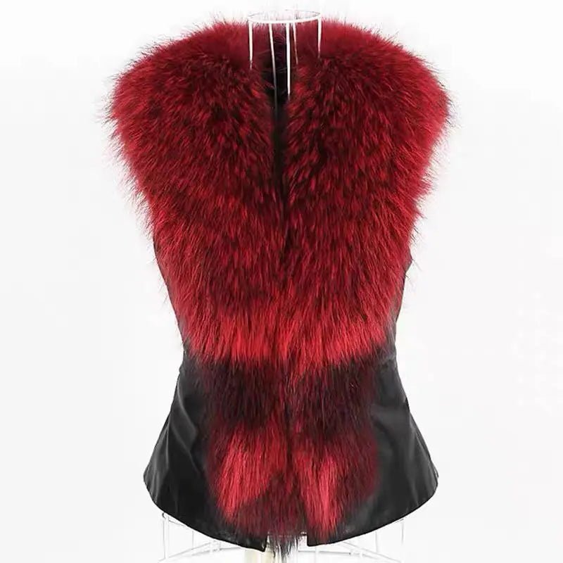 Faux Leather Vest with Fur Collar - Sleeveless Winter Coat - Shello's Creative Boutique