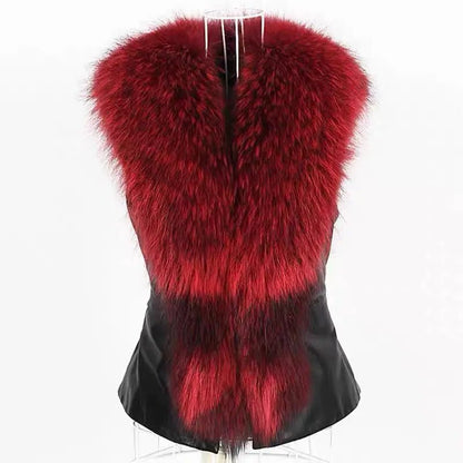 Faux Leather Vest with Fur Collar - Sleeveless Winter Coat - Shello's Creative Boutique