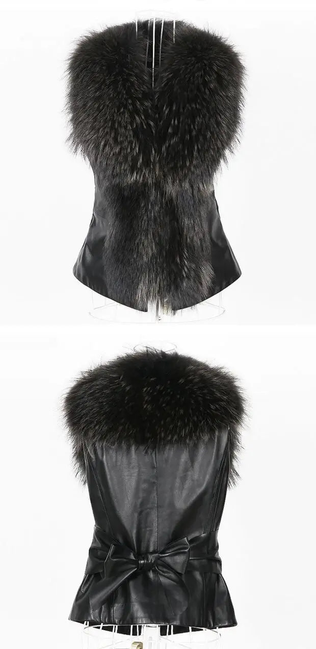 Faux Leather Vest with Fur Collar - Sleeveless Winter Coat - Shello's Creative Boutique