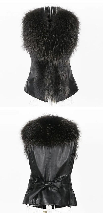 Faux Leather Vest with Fur Collar - Sleeveless Winter Coat - Shello's Creative Boutique