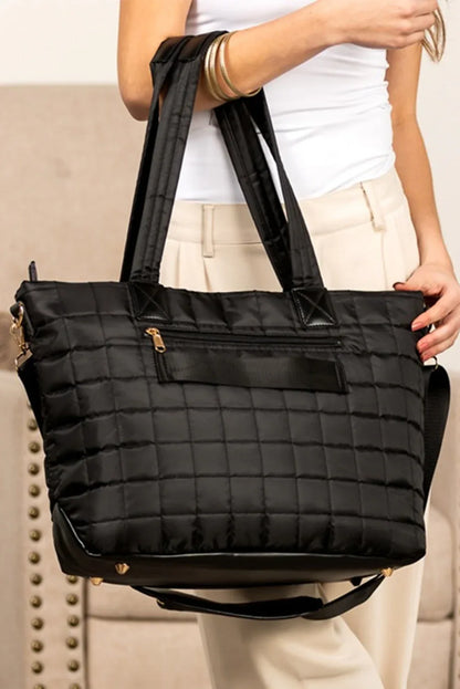 Camel Quilted Patchwork Large Tote Bag and Clutch 2pcs Set - Shello's Creative Boutique