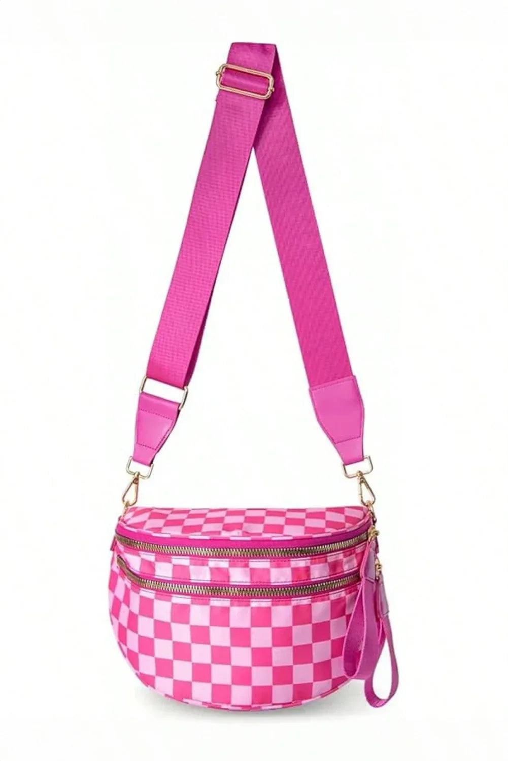 Chestnut Checkered Print Wide Strap Large Crossbody Bag - Shello's Creative Boutique