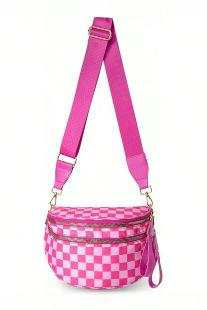 Chestnut Checkered Print Wide Strap Large Crossbody Bag - Shello's Creative Boutique