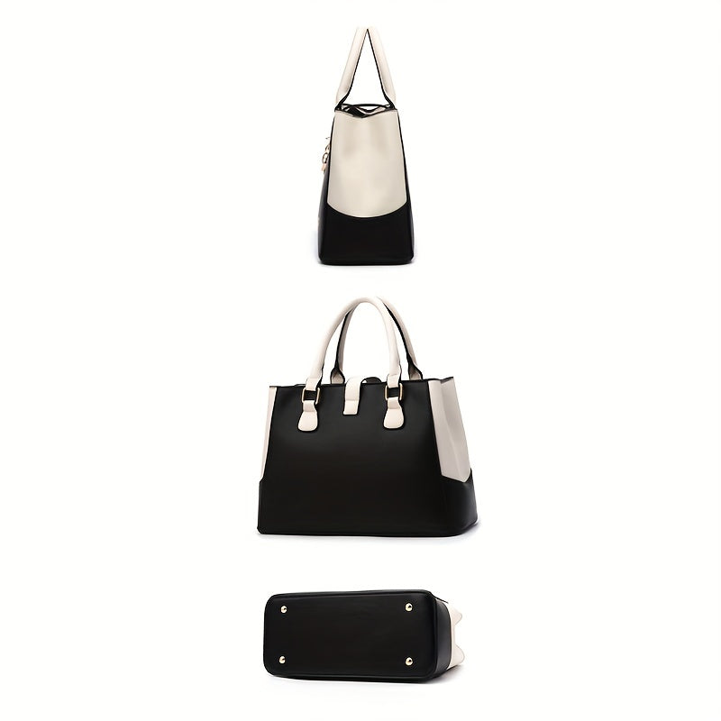 Women's Letter Detail Shoulder Bag, Elegant Double Handle Purse, Simple Large Handbag For Work Shello's Creative Boutique
