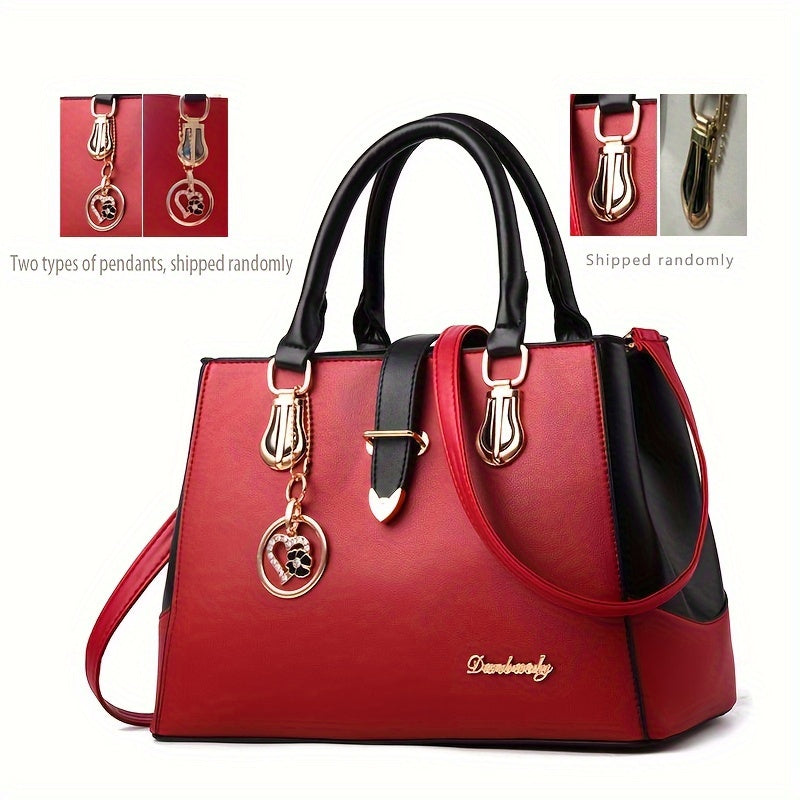 Women's Letter Detail Shoulder Bag, Elegant Double Handle Purse, Simple Large Handbag For Work Shello's Creative Boutique