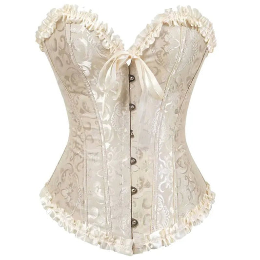 Floral Lace Corset - Vintage Gothic Overbust Bustier - Shello's Creative Boutique