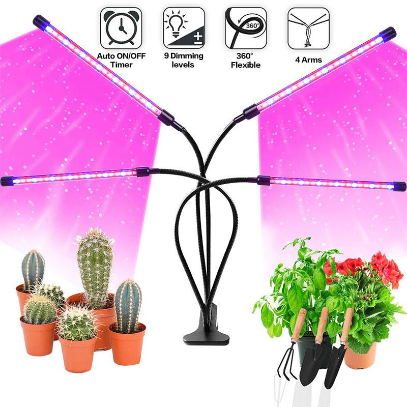 Four - Head LED Clip Grow Light with Timer - 40W Plant Lamp - Shello's Creative Boutique