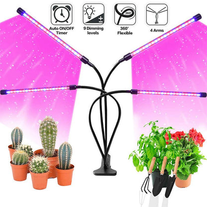 Four - Head LED Clip Grow Light with Timer - 40W Plant Lamp - Shello's Creative Boutique