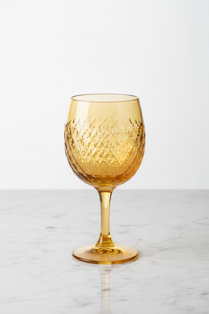 Hammered Diamond Amber Crystal Glass – Lead-Free Wine, Champagne & Whisky Goblet