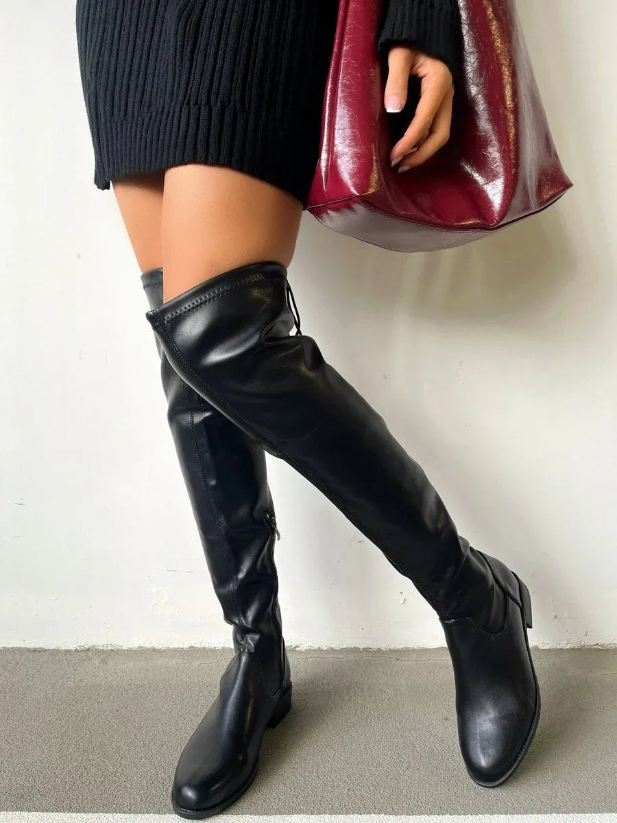 Tie Detail Low Heel Knee High Boots - Shello's Creative Boutique