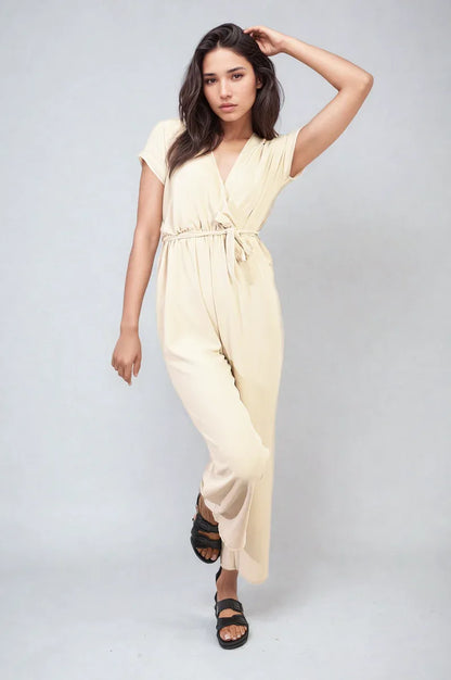 Belted V Neck Jumpsuit with Side Pockets - Shello's Creative Boutique