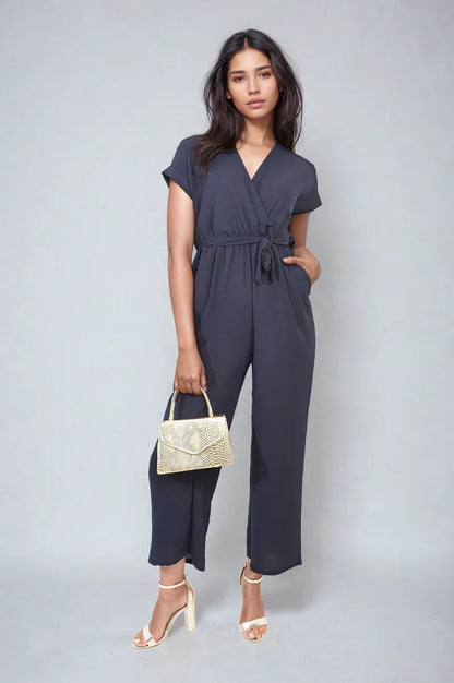 Belted V Neck Jumpsuit with Side Pockets - Shello's Creative Boutique