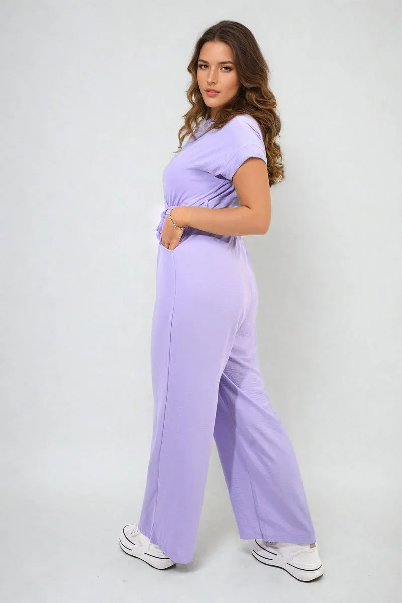 Belted V Neck Jumpsuit with Side Pockets - Shello's Creative Boutique