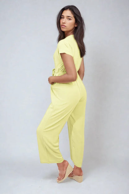Belted V Neck Jumpsuit with Side Pockets - Shello's Creative Boutique