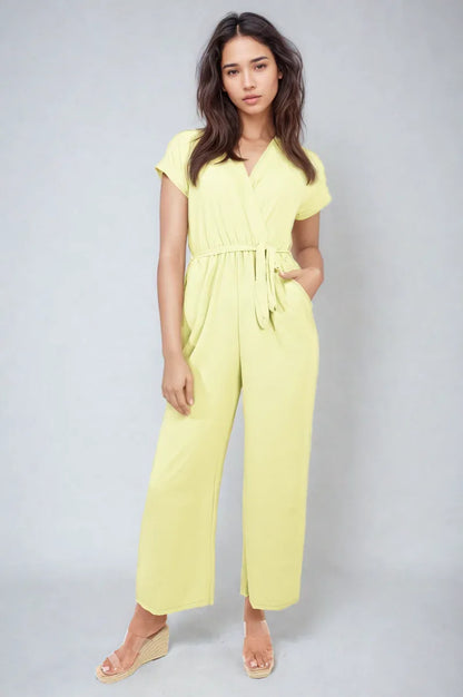 Belted V Neck Jumpsuit with Side Pockets - Shello's Creative Boutique