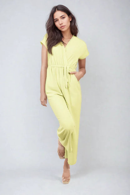 Belted V Neck Jumpsuit with Side Pockets - Shello's Creative Boutique