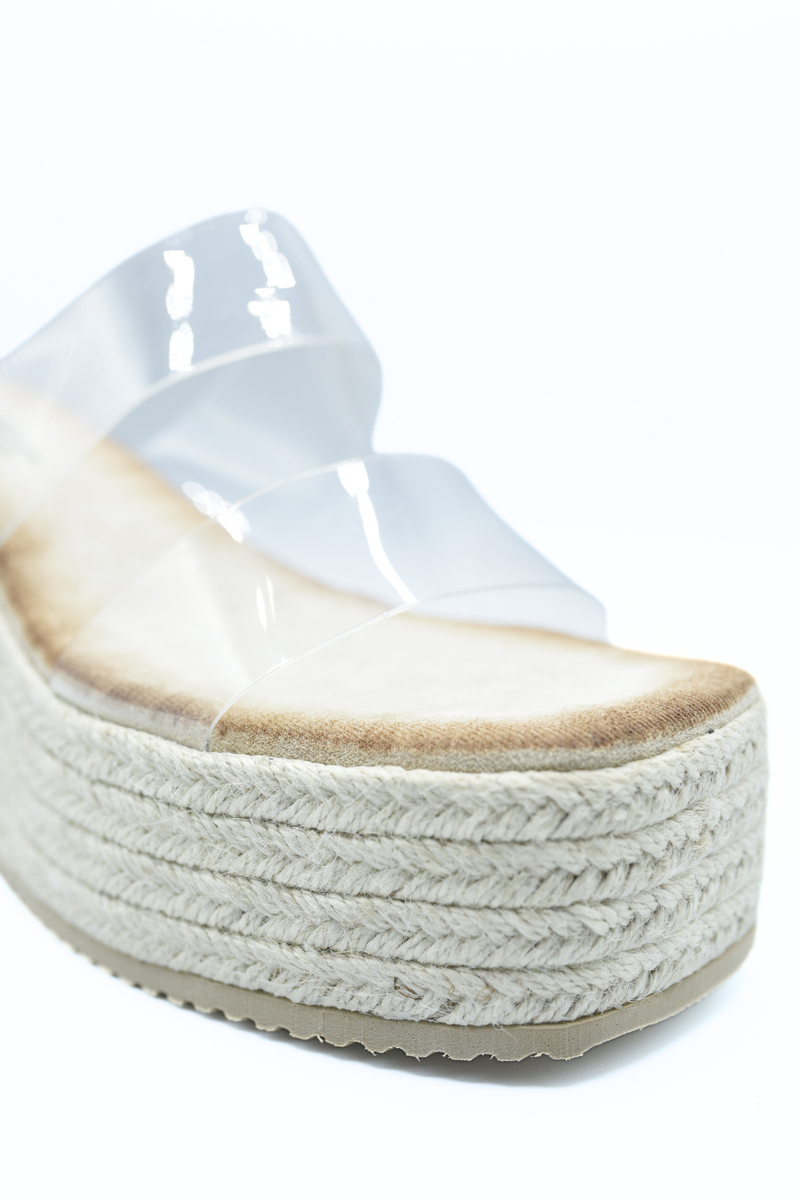 Transparent Double Strap Platform Wedge Heels Moda