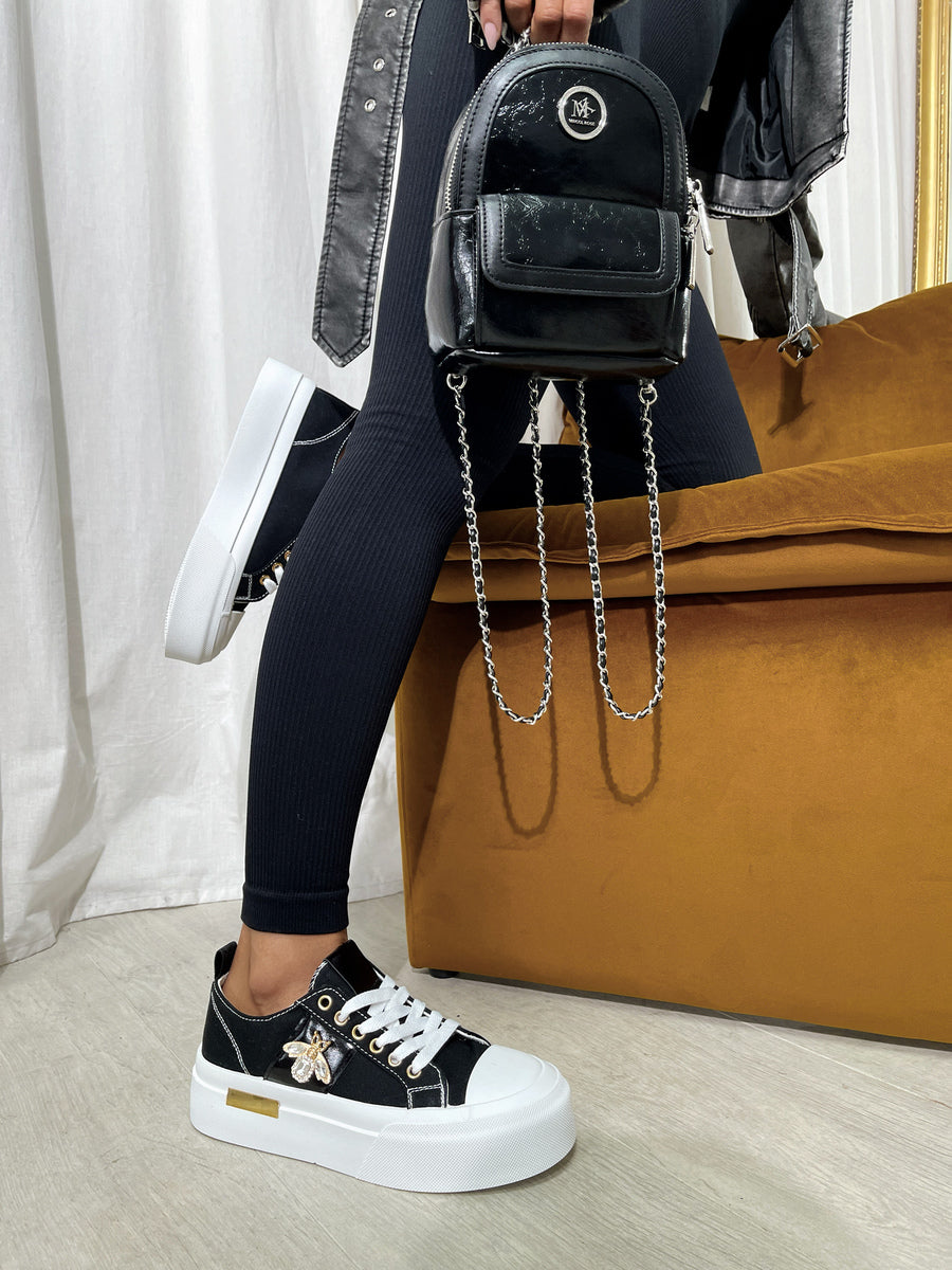 Luxe Bee Decorative Lace Up Platform Trainers Moda