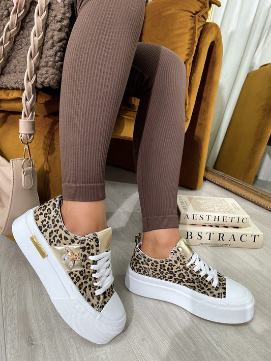 Luxe Bee Decorative Lace Up Platform Trainers Moda