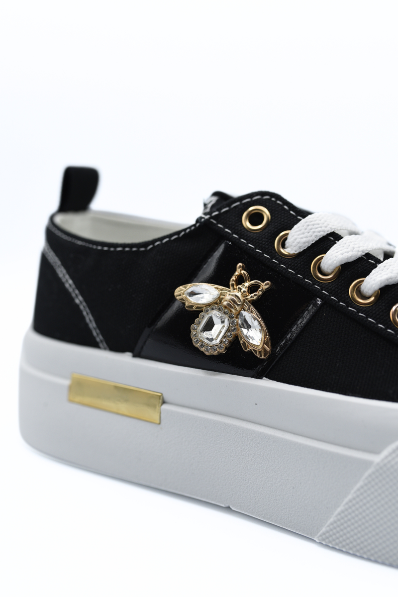 Luxe Bee Decorative Lace Up Platform Trainers Moda