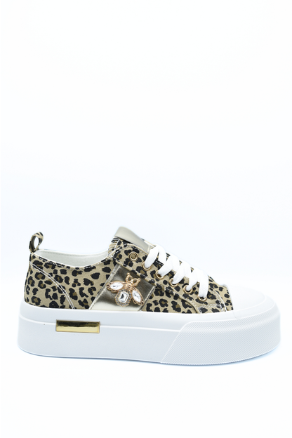Luxe Bee Decorative Lace Up Platform Trainers Moda