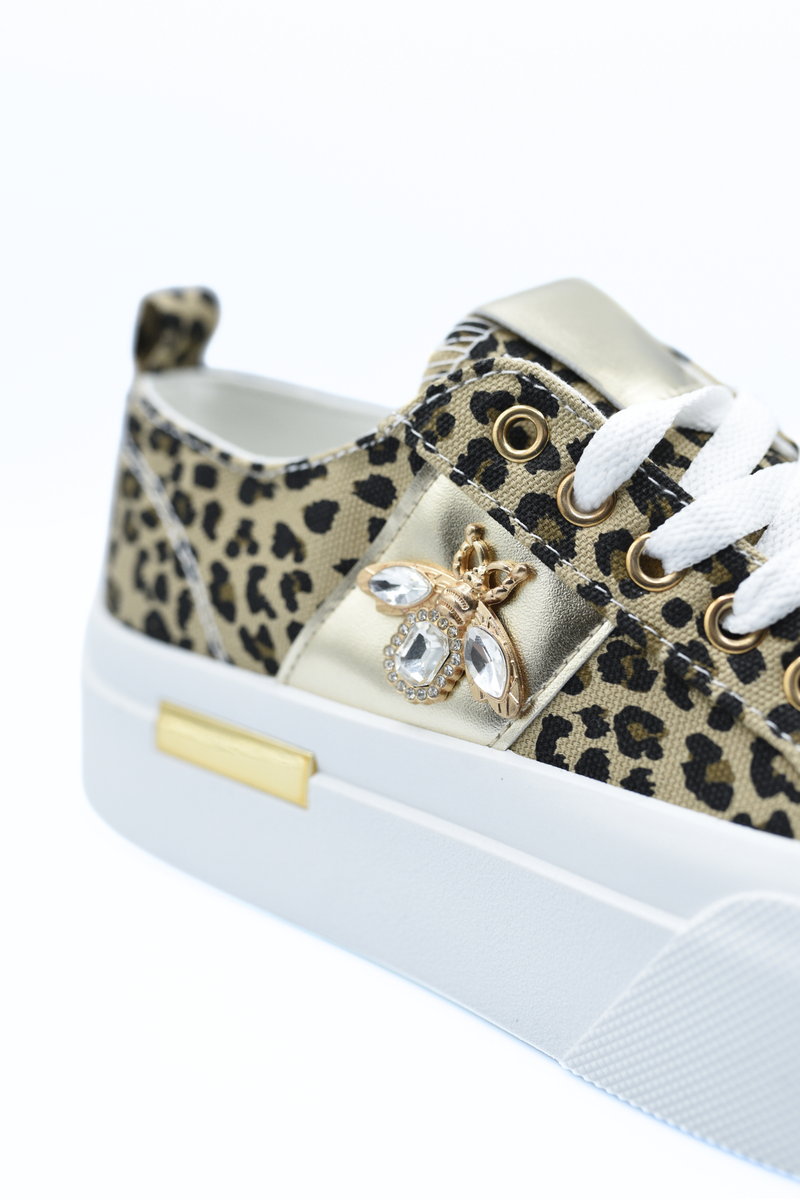 Luxe Bee Decorative Lace Up Platform Trainers Moda
