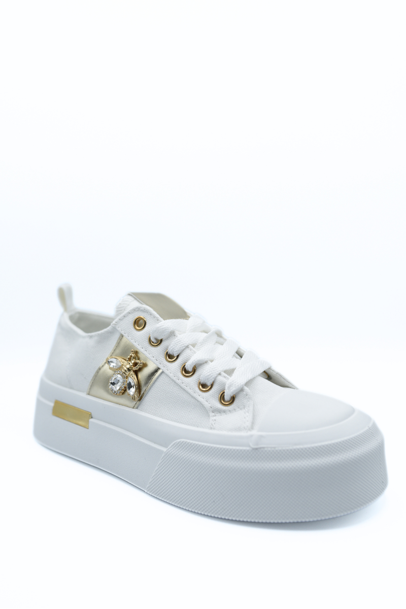 Luxe Bee Decorative Lace Up Platform Trainers Moda