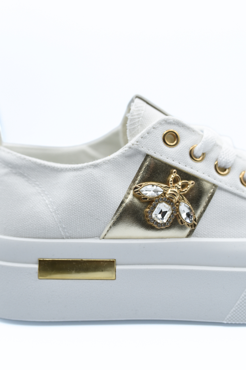 Luxe Bee Decorative Lace Up Platform Trainers Moda