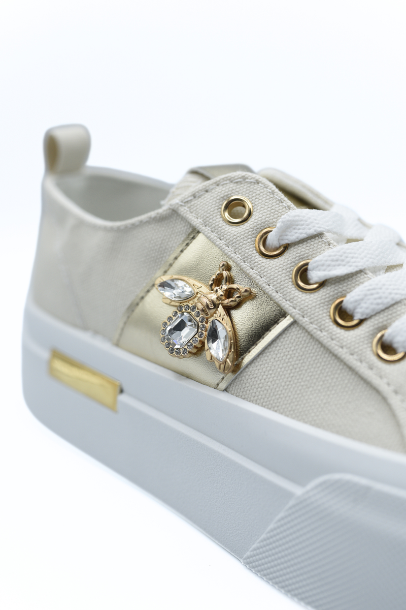Luxe Bee Decorative Lace Up Platform Trainers Moda