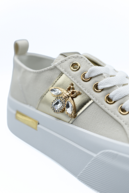Luxe Bee Decorative Lace Up Platform Trainers Moda