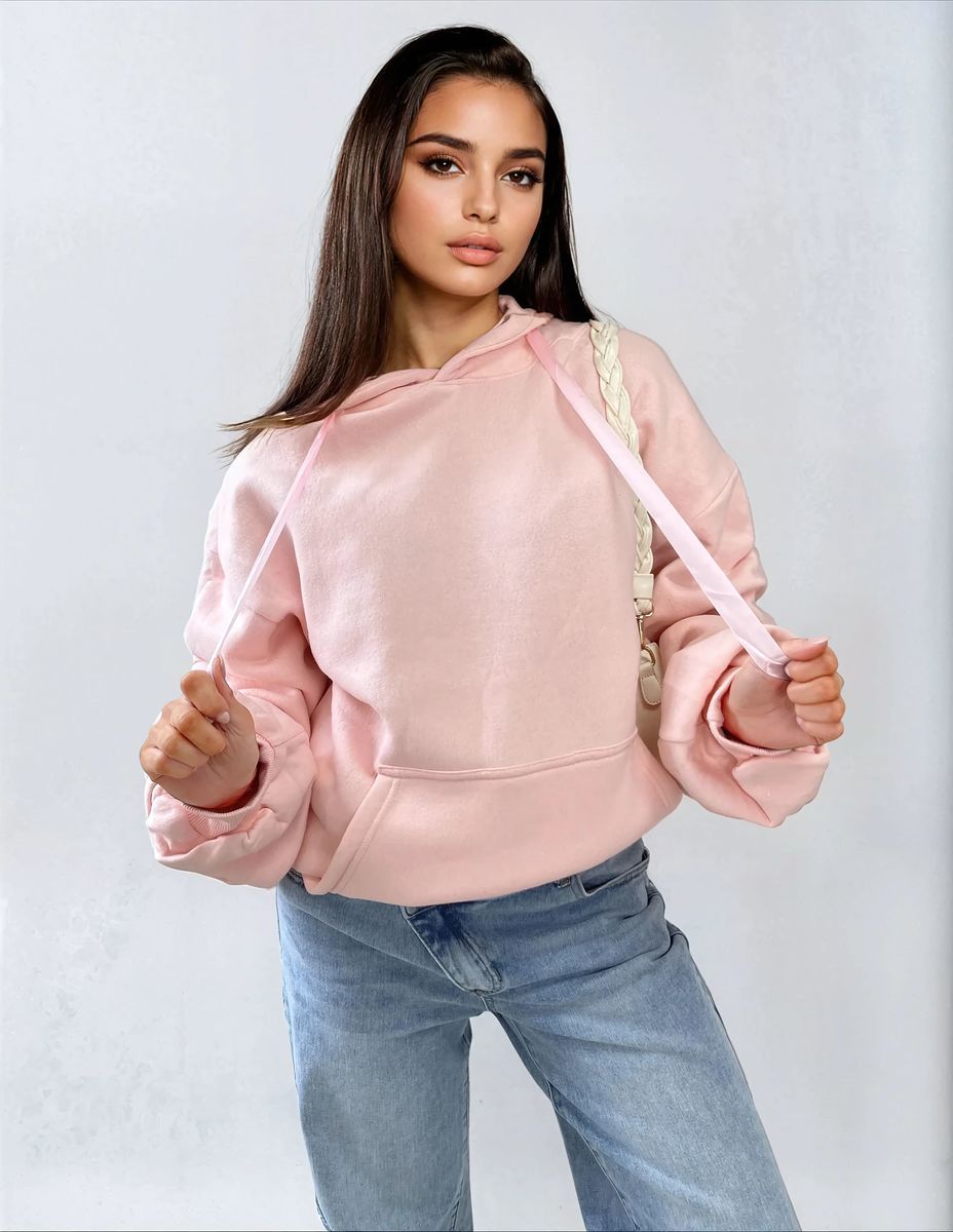 Ruched Sleeve Oversized Hoodie with Front Pouch Pocket Moda