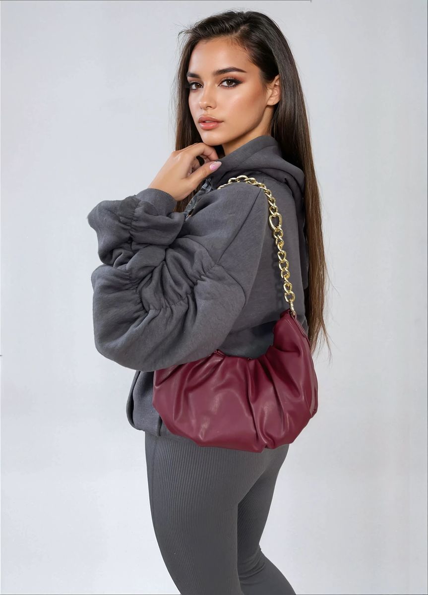 Ruched Sleeve Oversized Hoodie with Front Pouch Pocket Moda