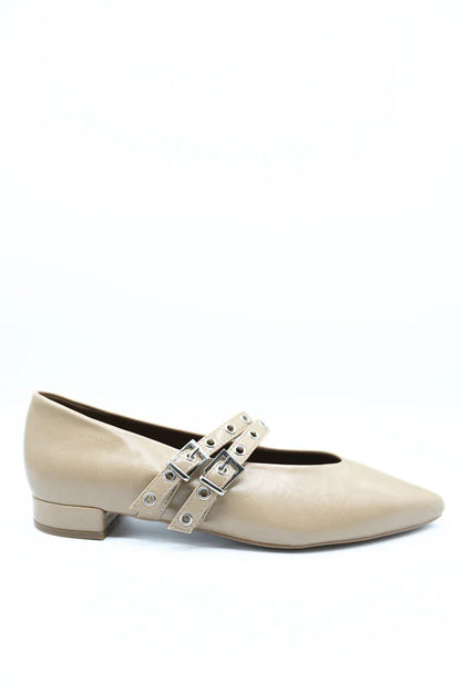 Double Buckle Eyelet Strap Pointed Flat Shoes - Low Heel - Shello's Creative Boutique