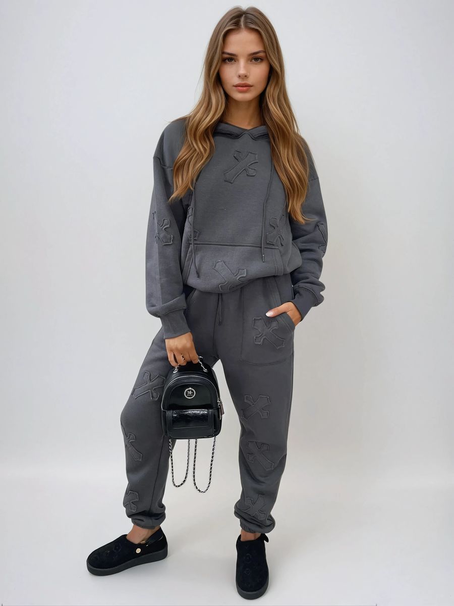 Cross Detail Oversized Hoodie and Jogger Co-ord Set Moda
