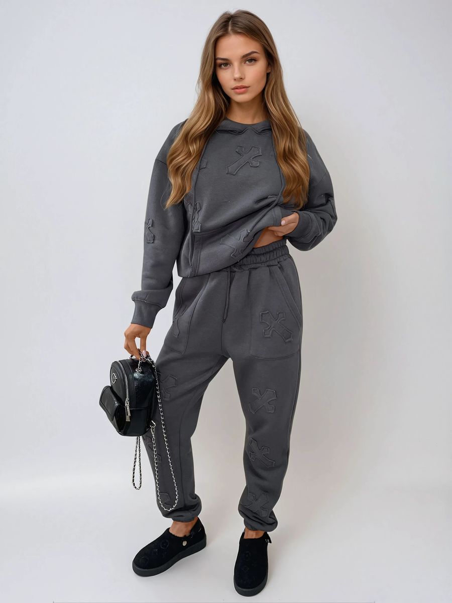 Cross Detail Oversized Hoodie and Jogger Co-ord Set Moda