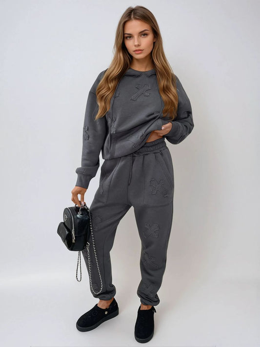 Cross Detail Oversized Hoodie and Jogger Co-ord Set Moda