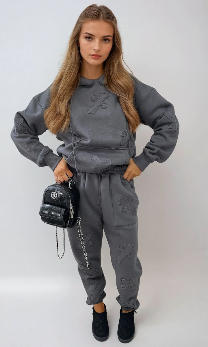 Cross Detail Oversized Hoodie and Jogger Co-ord Set Moda