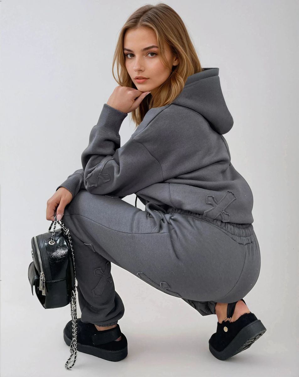 Cross Detail Oversized Hoodie and Jogger Co-ord Set Moda