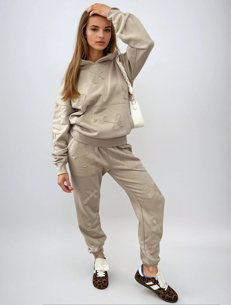 Cross Detail Oversized Hoodie and Jogger Co-ord Set Moda