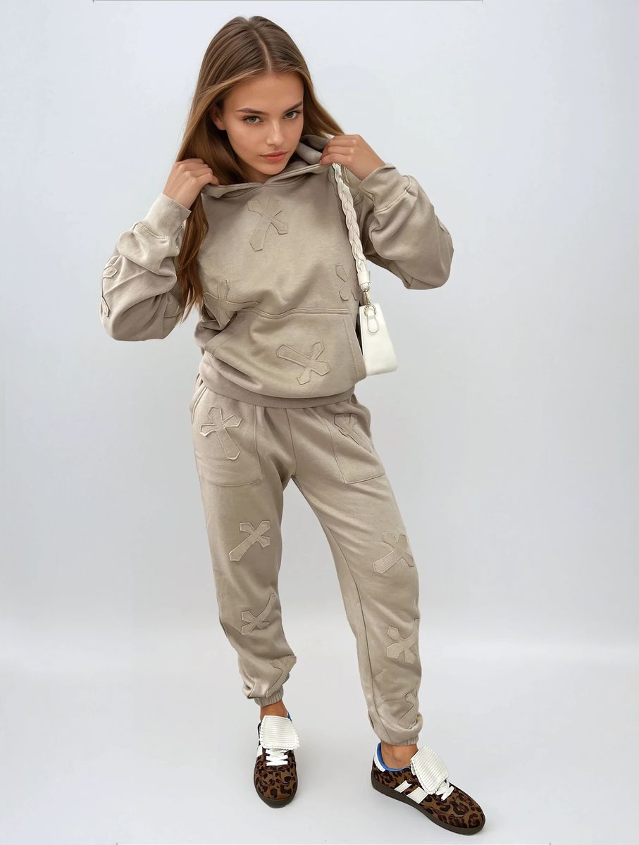 Cross Detail Oversized Hoodie and Jogger Co-ord Set Moda
