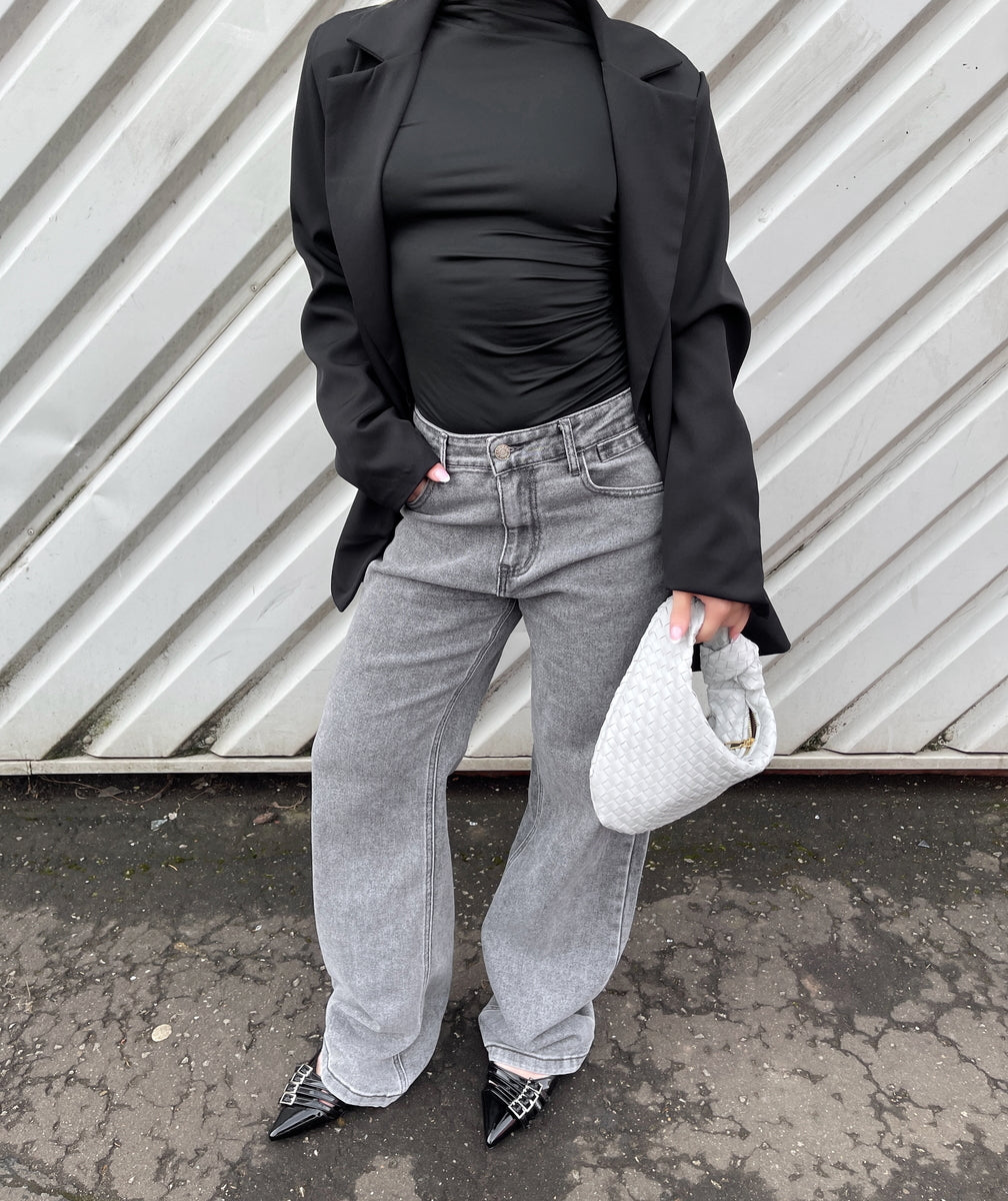 Ruched High Neck Flare Long Sleeve Top Moda