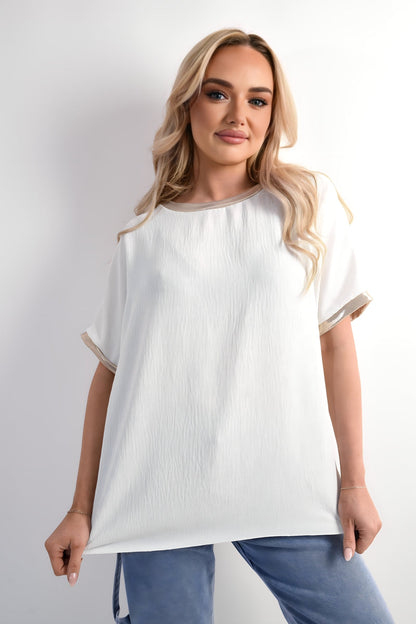 Shiny Trim Short-Sleeved Top Moda