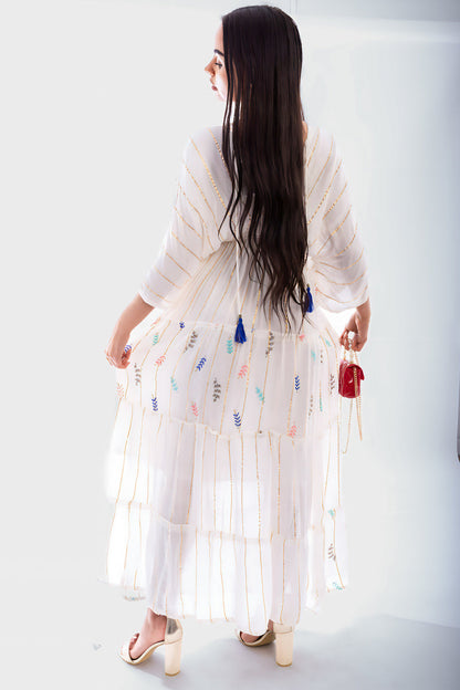 V-Neck Tassel Printed Detail Maxi Dress Moda