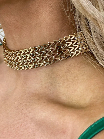Zigzag Wide Choker Necklace - Shello's Creative Boutique