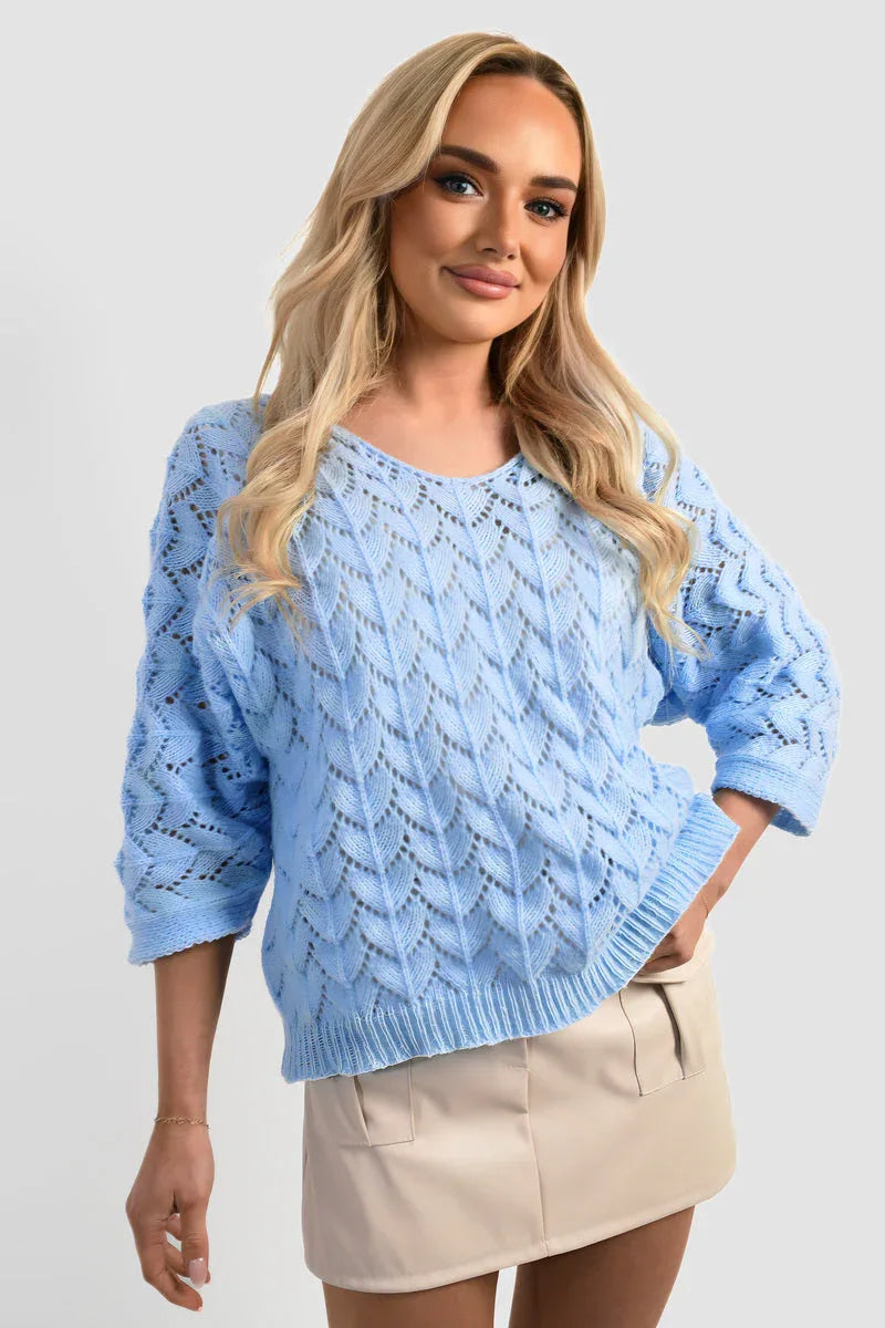 Half Sleeve Chunky Cable Knit Jumper - Shello's Creative Boutique