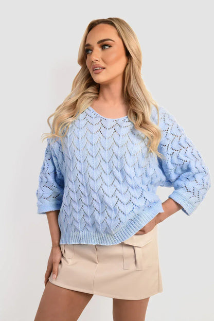 Half Sleeve Chunky Cable Knit Jumper - Shello's Creative Boutique