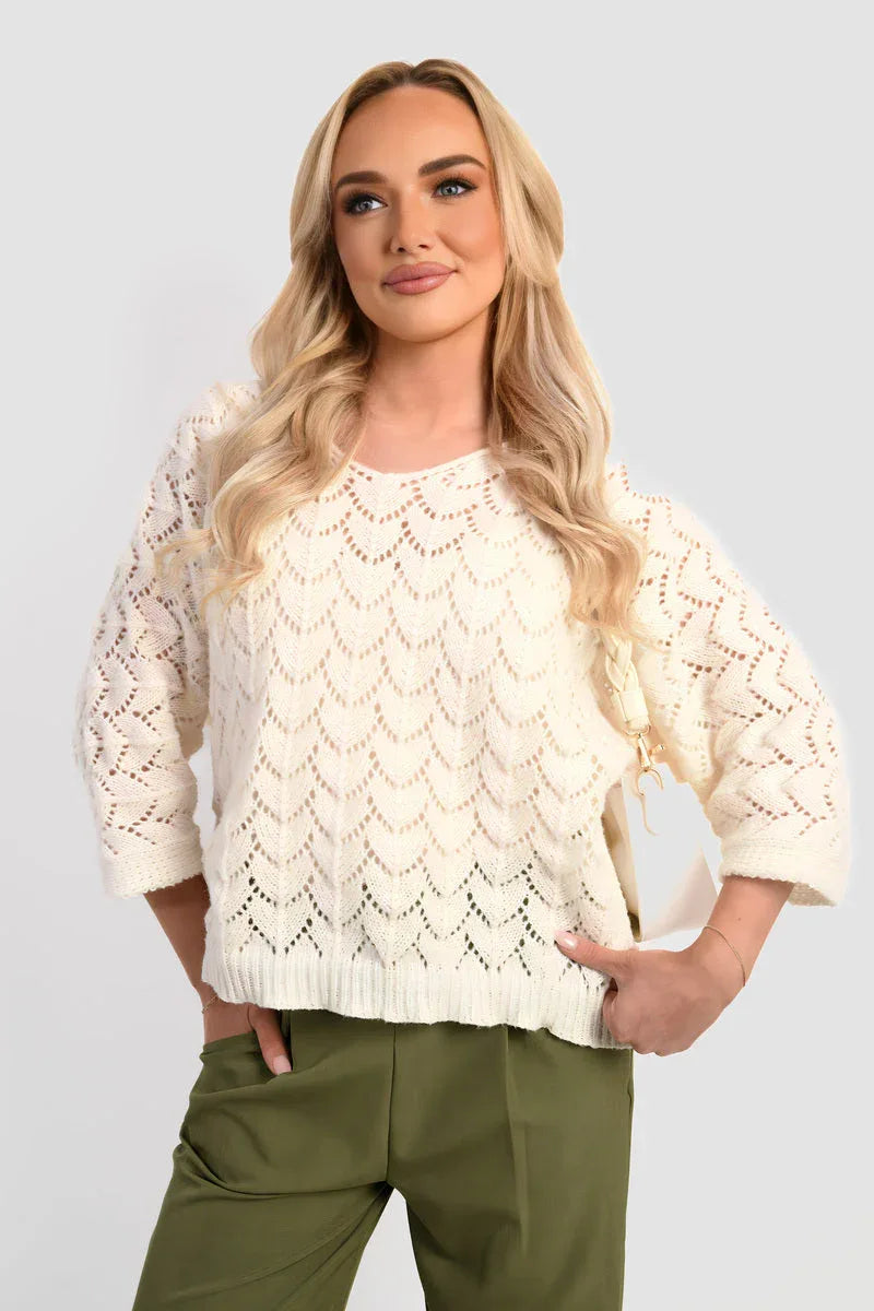 Half Sleeve Chunky Cable Knit Jumper - Shello's Creative Boutique