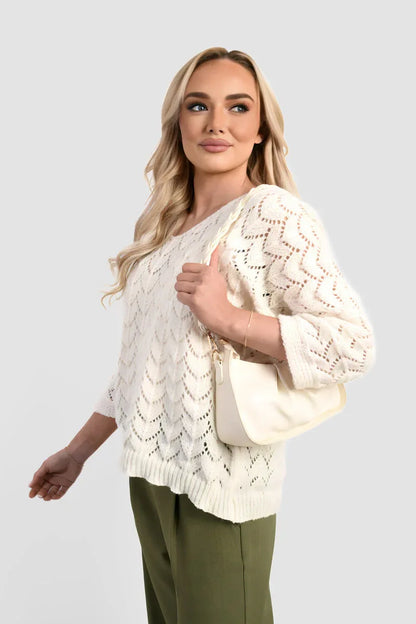 Half Sleeve Chunky Cable Knit Jumper - Shello's Creative Boutique